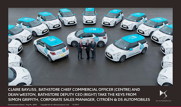 Claire Bayliss, bathstore Chief Commercial Officer (centre) and Dean Weston, bathstore Deputy CEO (right) take the keys from Simon Griffith, Corporate Sales Manager, Citroën & DS Automobiles