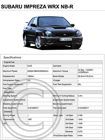 Original JDM WRX NB-R Brochure Spec 2